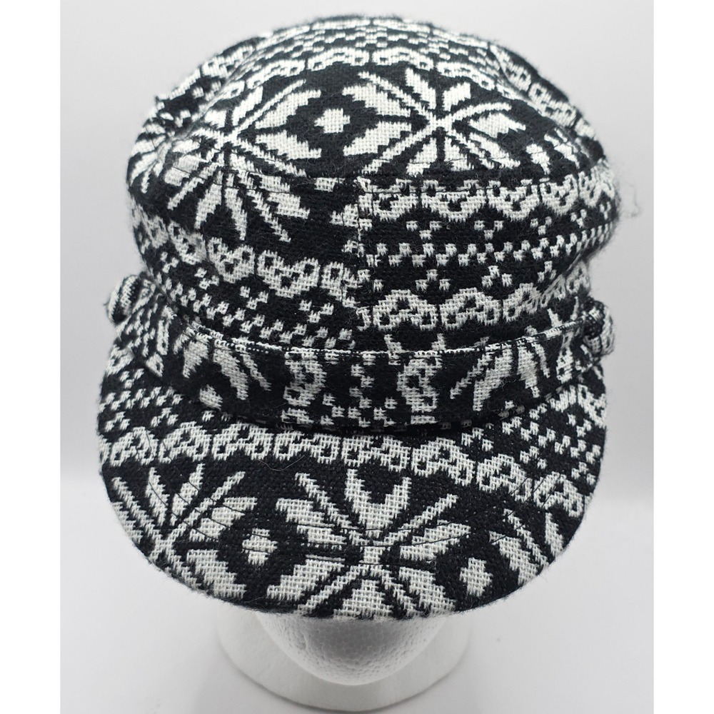 Angela &‎ William Black White Geometric Print Cadet Hat Newsboy Cap OS